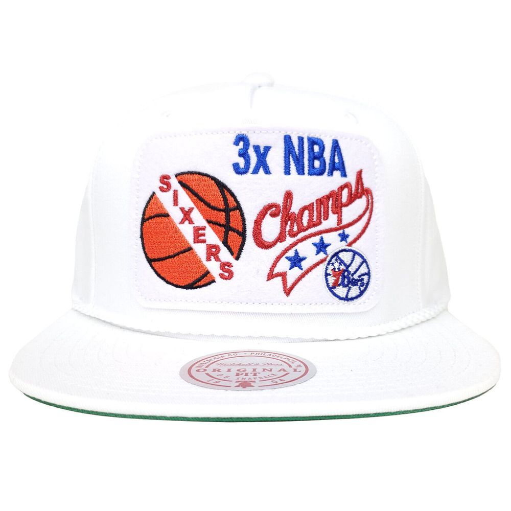 Philadelphia 76ers Mitchell & Ness Snapback Hat Cap 3X Champs White Rope NWT